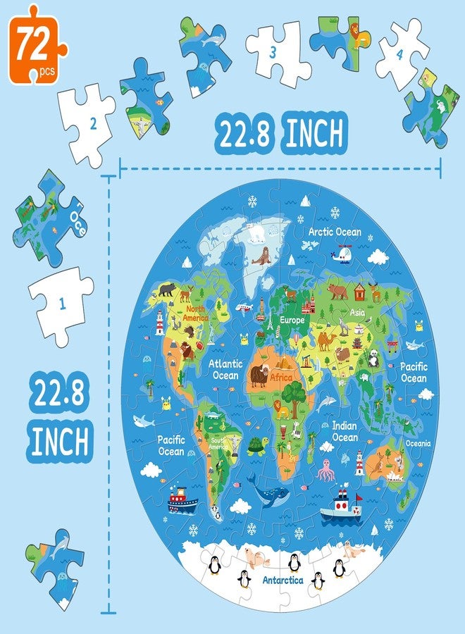 Ppotyo 72 Piece World Map Jigsaw Puzzle for Kids 3-5, 4-6 Globe Round Floor Puzzles Geography Educational Birthday Gifts Learning Resource Educational Montessori Toys (World Map) - Image 2